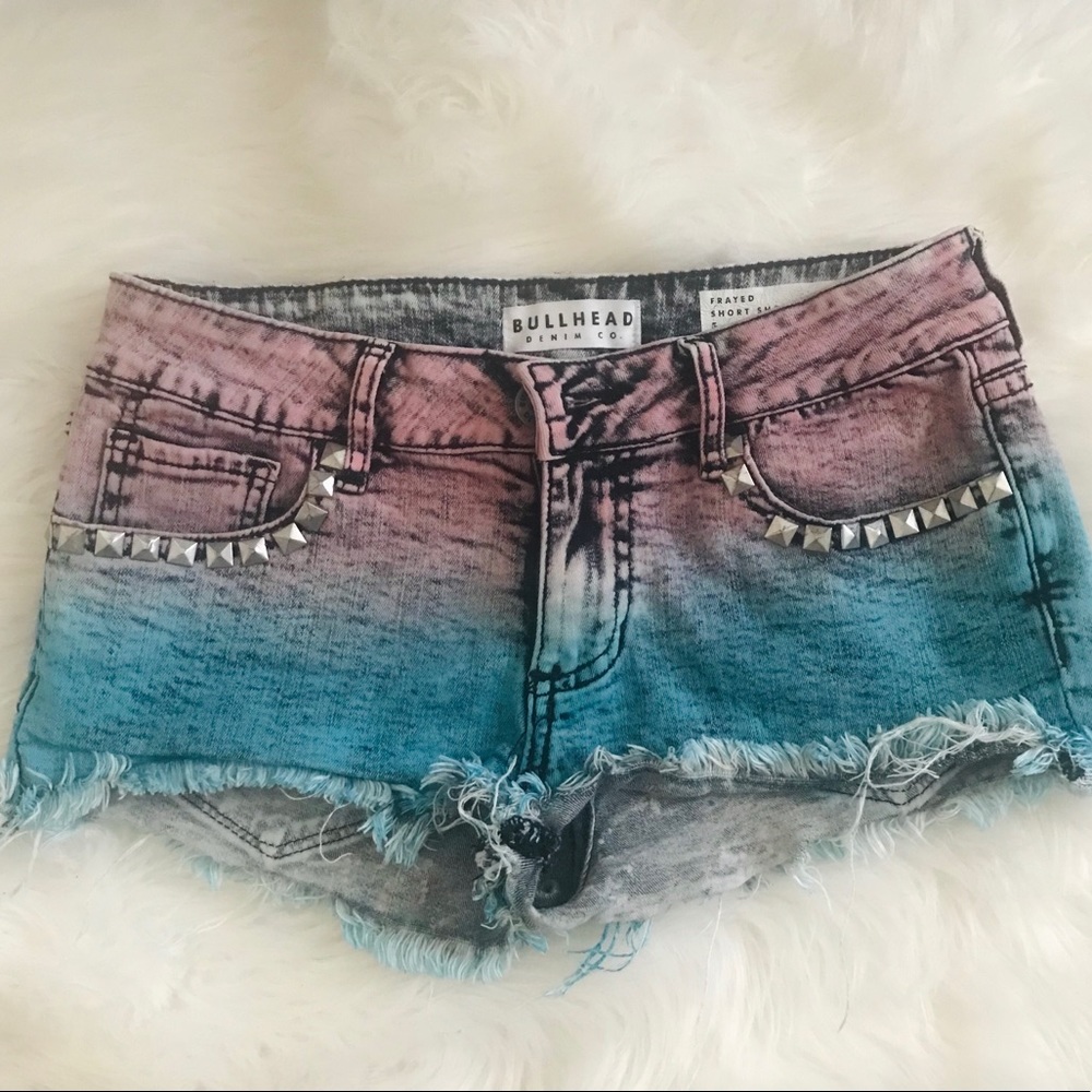 Y2K Edgy studded cutoff rainbow shorts size small